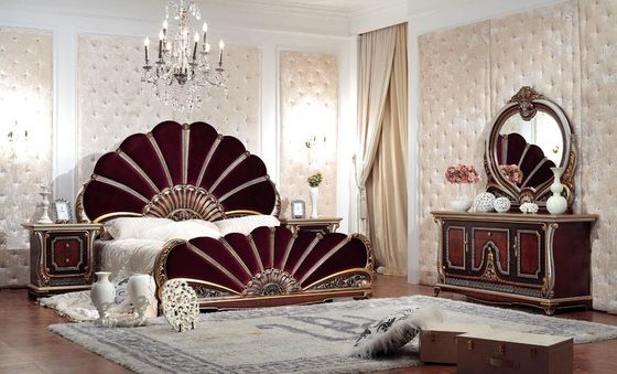 1800*2000*1500 Antique Double Bed Set Apartment Luxury Oak Wood Fabric Bed