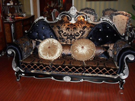 sofà scolpito di legno solido francese del tessuto del salone del tavolino da salotto di lusso stile europea del sofà