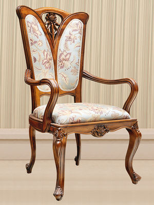 ISO14001 Wood And Fabric Armchair Teak Wood Dining Chairs