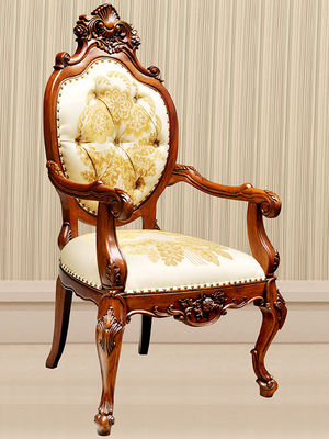 ISO14001 Wood And Fabric Armchair Teak Wood Dining Chairs