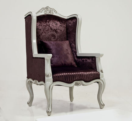 Fabric Fiberglass Hotel Lobby Sofa Chair Vintage Antique Silver King Throne Chair 75kg