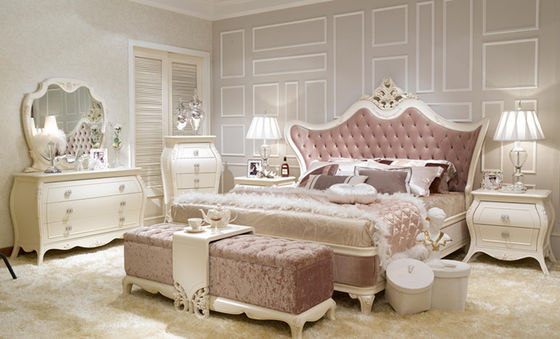 SGS ISO9001 6 Piece Home Hotel Wooden King Size Bed And Wardrobe Set