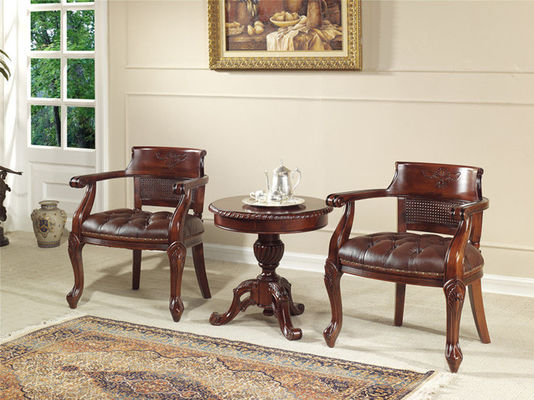 Red Brown Antique Classic Leather Armchair Golden Velvet Solid Wood Leisure Arm Chair
