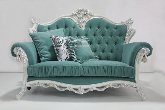 Ciano velluto trapuntato OEM Sofa Set Living Room classico di legno sezionale 2 Seat