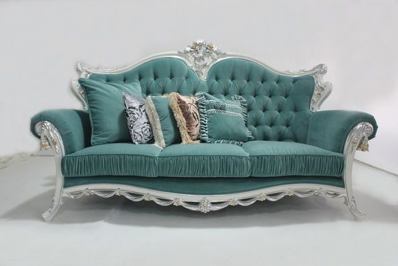 Ciano velluto trapuntato OEM Sofa Set Living Room classico di legno sezionale 2 Seat