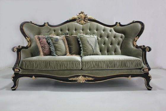 Ciano velluto trapuntato OEM Sofa Set Living Room classico di legno sezionale 2 Seat