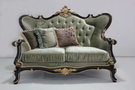 Ciano velluto trapuntato OEM Sofa Set Living Room classico di legno sezionale 2 Seat