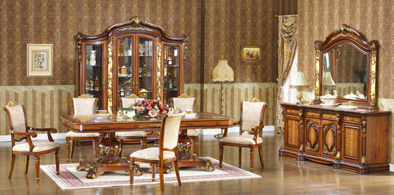 Tavolo da pranzo scolpito di legno di Seater del fiore 6 ed oggetto d'antiquariato europeo delle sedie ISO14001
