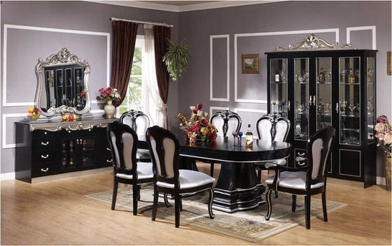La sala da pranzo di legno di lusso del giro nero di 6 Seat mette il tavolo da pranzo e la sedia di legno solido